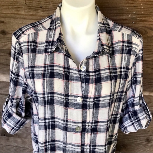 Camille & Co. Plaid Linen Blend Button Up Tunic M - Picture 6 of 8